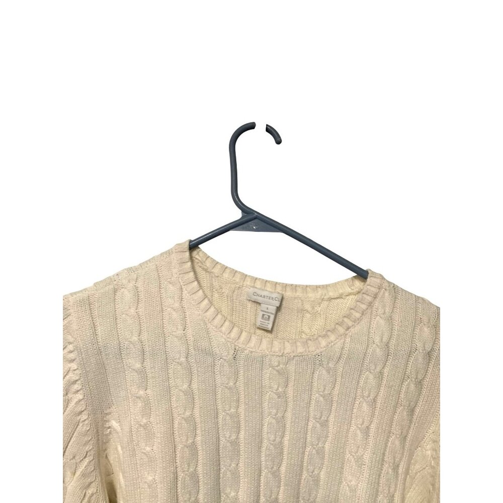 Vintage Y2K Charter Club Womens Size Large White Crew Neck Pullover Cable Knit S - Picture 2 of 4